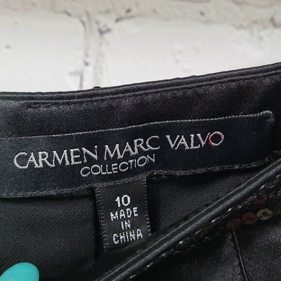 Carmen Marco Valvo Silk Black Sequined Full Midi Pleated Luxe Skirt Designer Vtg - Picture 5 of 12